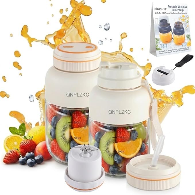 Portable Wireless Juicer Cup Machine 38-Blade Electric Mini Small Fresh Juice Personal Blender Cups for Smoothie Shake Travel Dual Lid Drinking Bottle Multifunctional Kitchen Appliance
