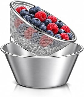 Small Colander Set, 5.5-Inch Stainless Steel Berry Strainer & Bowl, 2-Piece