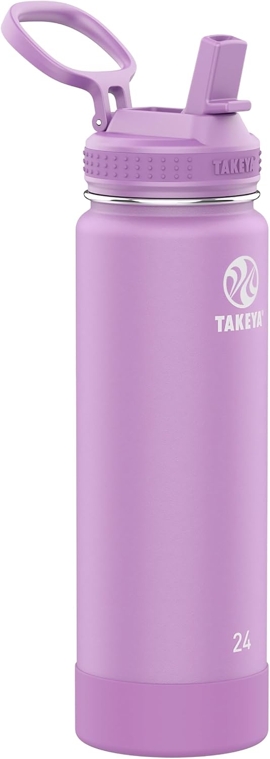 24 oz Actives Stainless Steel Water Bottle with Straw Lid – Leakproof, Double-Wall Insulated, Keeps Drinks Cold 24 hrs/Hot 12 hrs, BPA-Free, Powder-Coated, Gym & Travel, Lilac