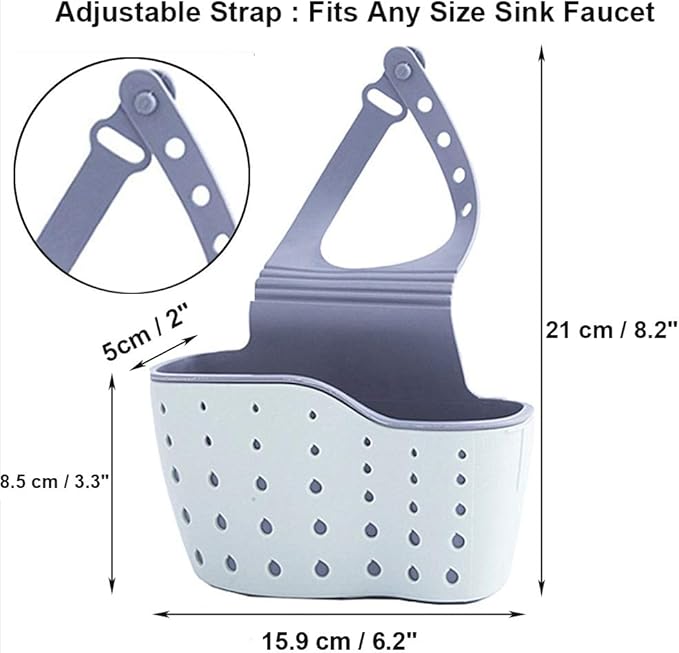 EC Kitchen Sink Caddy Sponge Holder Plastic Hanging Ajustable Strap Faucet Caddy with Holes
