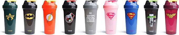 SmartShake Lite Justice League Superman Protein Shaker Bottle 800ml – BPA Free Leakproof Gym Protein Shakes Bottle for Protein Powder DC Comics Blue Water Bottle Superman Gifts