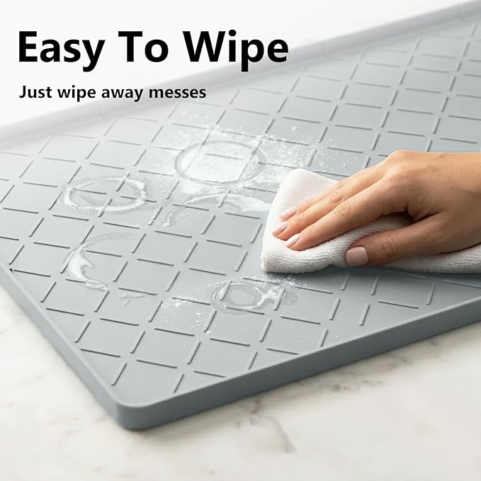 Mateeylife Under Sink Mats for Kitchen Waterproof 28"X19", Undersink Protectors，Silicone Mat Cabinet Liner, Under Sink Organizer for Bathroom and Kitchen，Boot Tray Pet Food Mat, Light Grey