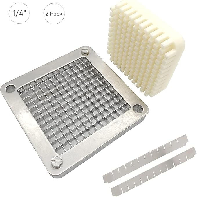 2pcs 1/4" Replacement Blade Set for Commercial Vegetable Chopper, Stainless Steel Interchangeable Blade & Pusher Block Set for Fruit Dicer Cutter