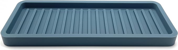 Silicone Sink and Surface Organizer Tray, Sponge Holder, Vanity Tray, Trivet, Heat Safe, Dishwasher Safe, for Bathroom and Kitchen Organization (Smoky Blue, 9"x3.5")