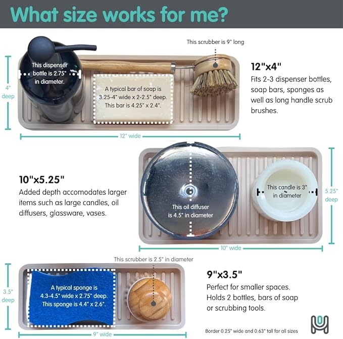 Silicone Kitchen Sink Organizer Tray, Sponge Holder and Countertop Protector | Bathroom and Kitchen Soap Dish and Dispenser Tray (Sand Dollar, 10"x5.25")