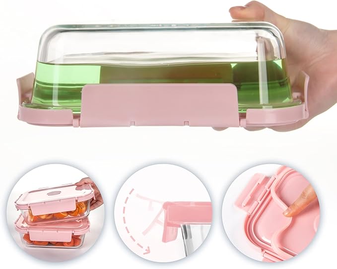 Glass Meal Prep Containers 10 Pack, Food Storage Containers with Snap Locking Lids Airtight Built in Air Vents, Glass Containers for Lunch, Microwave/Dishwasher Safe, Pink