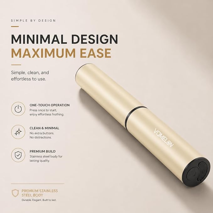Rechargeable Milk Frother, Electric Coffee Foamer, Handheld Drink Mixer for Latte, Cappuccino, Coffee, Eggs, Hot Chocolate, Protein,Beige