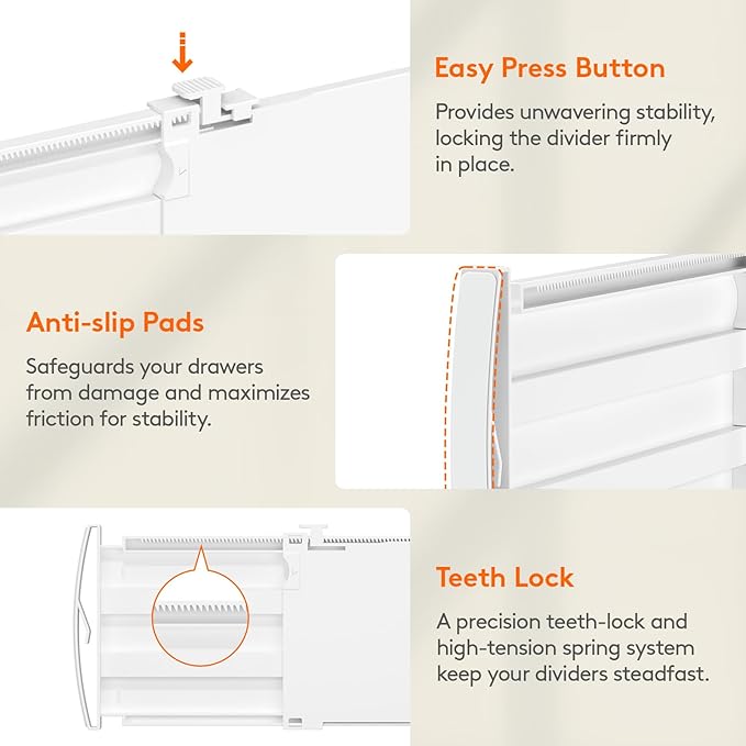 Lifewit 6 Pack 5" High Drawer Dividers for Clothes, 11.5"-18.5" Expandable Dresser Drawer Organizers, Adjustable White Plastic Separators for Kitchen, Cabinet, Nursery, Socks & Underwear Storage