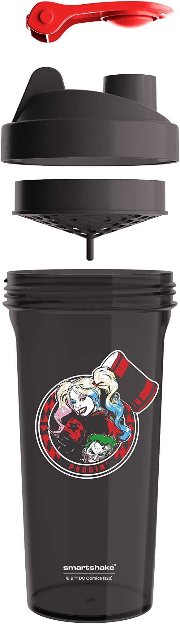 Smartshake Lite Justice League Protein Shaker Bottle 800ml – DC Comics Water Bottle, Leakproof BPA Free Gym Shaker Bottle for Protein Shakes And Protein Powder - Harley Quinn Logo
