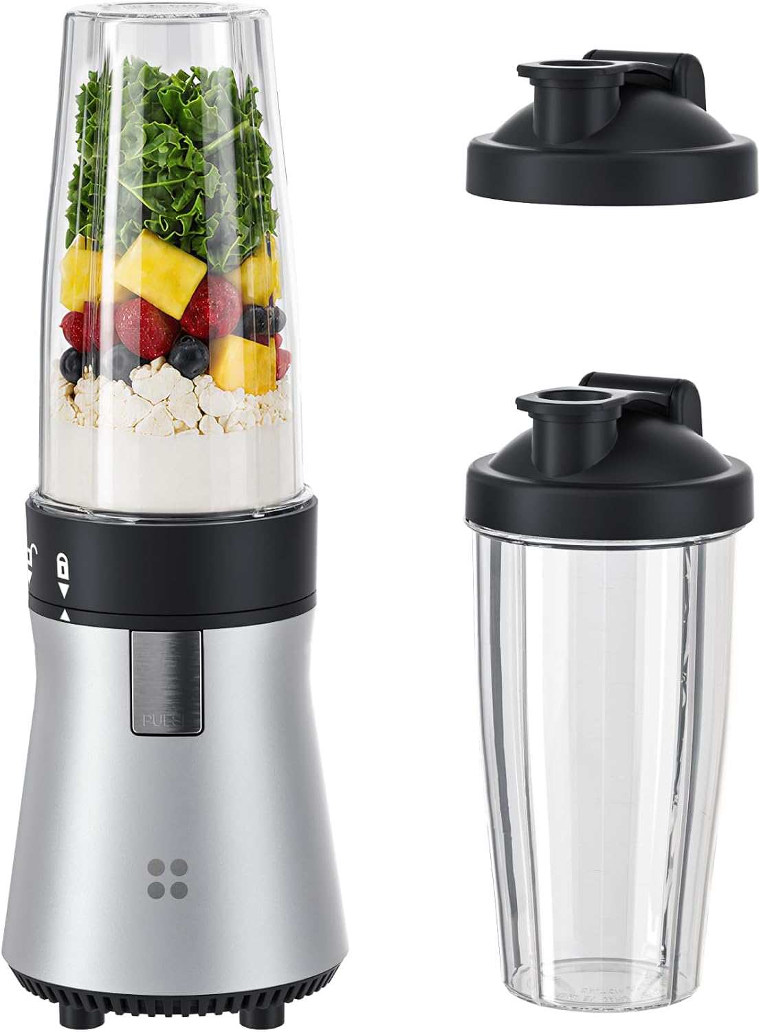 Smoothie Blender, 700W Personal Mixer for Shakes and Smoothies, Single-Serve Blender with 2 x 28 Oz Portable Cups, Silver, for Ice Crushing and Frozen Fruit Drinks