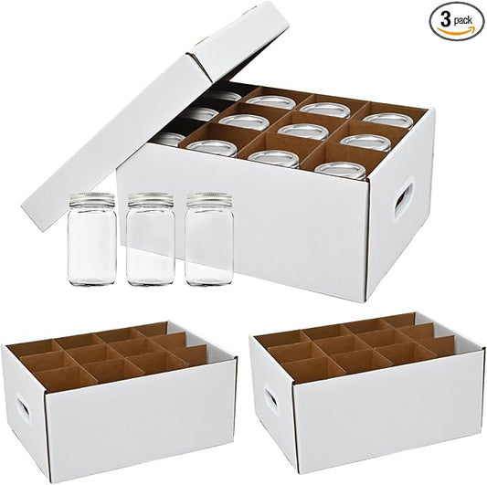 3 Pcs White Canning Jar Storage Boxes, Fits 32 oz Regular or Wide Mouth Jars, 12 Cells, Mason Jar Organizer