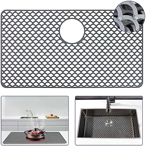 Silicone Sink Protector Mat for Kitchen Sink, 28"x15" Rear Drain