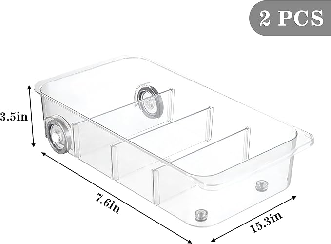 2Pack Roll Out Fridge Caddy Bins Pull Out Drawer with Wheels Refrigerator Organizer Bins with Handles Divided Fruit Caddy for Fridge Pantry Cabinet Storage Cans Drinks