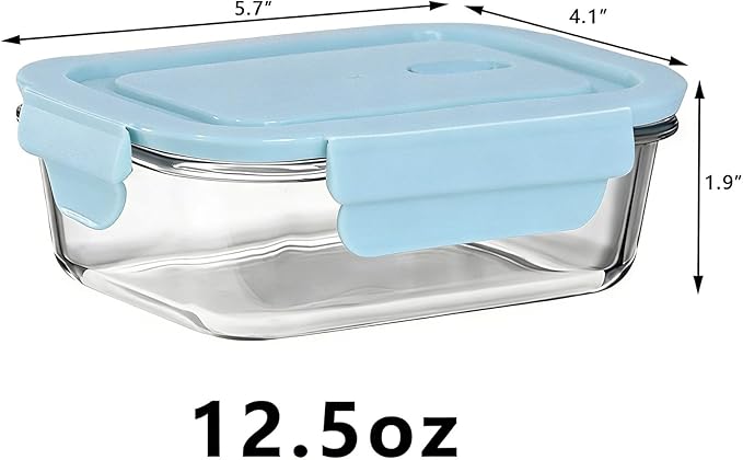 4Pack 13oz/0.37L Glass Meal Prep Containers with Lids, Glass Storage Containers with Lids, BPA-Free, Pantry Organizers and Storage, Freezer to Oven Safe (Light blue)