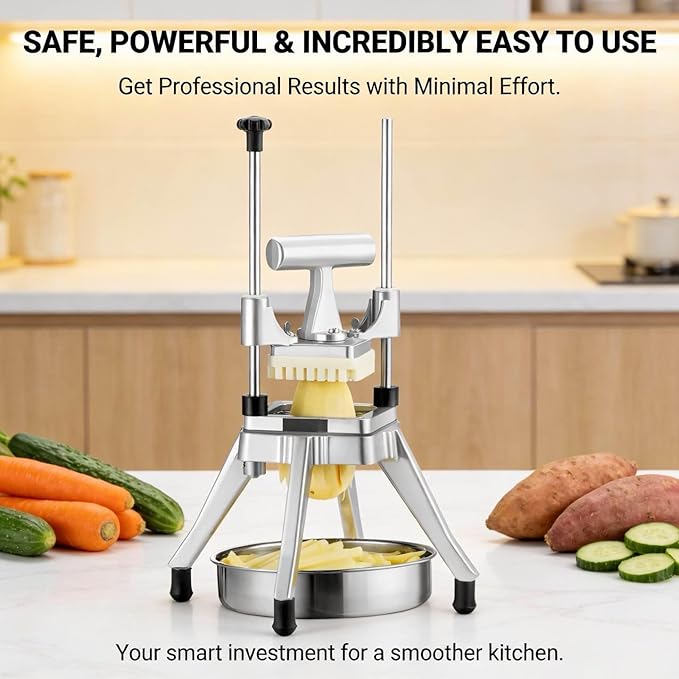 French Fry Cutter Commercial Vegetable Dicer Potato Fries Cutter Machine with 3 Blades(1/2-Inch, 3/8-Inch, 1/4-Inch) Blades,Heavy Duty Cutter for Potato Tomato Onion Mushroom