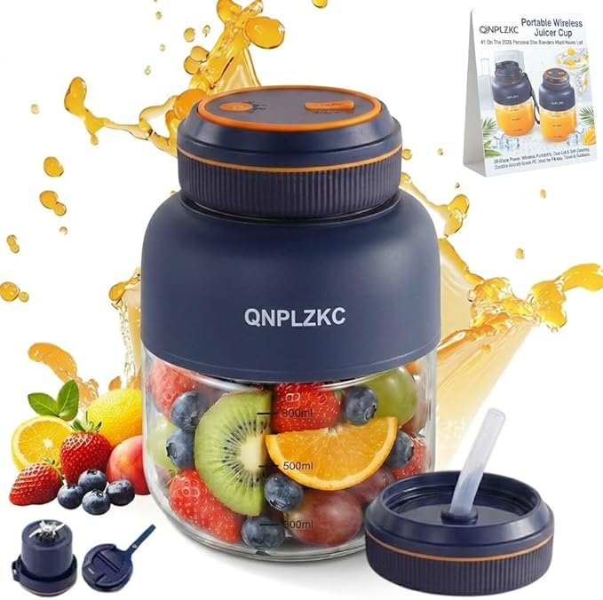Portable Wireless Juicer Cup Machine 38-Blade Electric Mini Small Fresh Juice Personal Blender Cups for Smoothie Shake Travel Dual Lid Drinking Bottle Multifunctional Kitchen Appliance