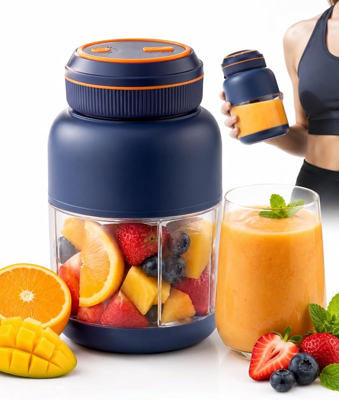 Portable Blender 44oz, Wireless Juicer Cup for Shakes and Smoothies, Personal Size Blender with Dual Lid & Leakproof Handle, Compact Travel Drinking Cup for Gym, Office, Kitchen, Outdoor (Blue 27oz)