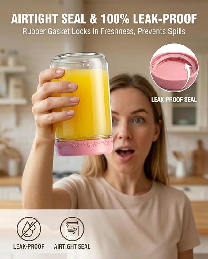 16oz 4Pack Glass Overnight Oats Jars Containers with Airtight Leakproof Lids, Reusable Mason Jars for Meal Prep, Yogurt Parfaits, Smoothies, Salads & Healthy Breakfasts (16 OZ-4-2)