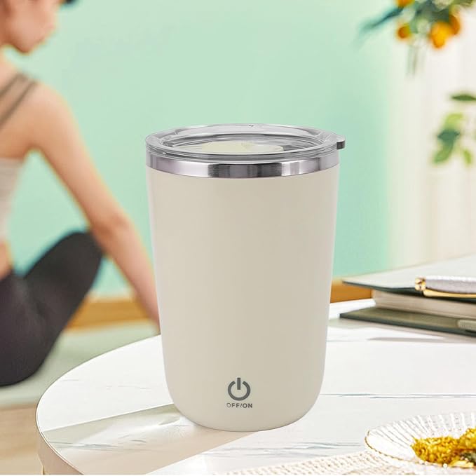 Shaker Bottle 11.8oz Electric Mixer Cup Stainless Steel Self Stirring Blender USB Rechargeable Coffee Mug for Sports, Workouts, Office(Light Yellow)