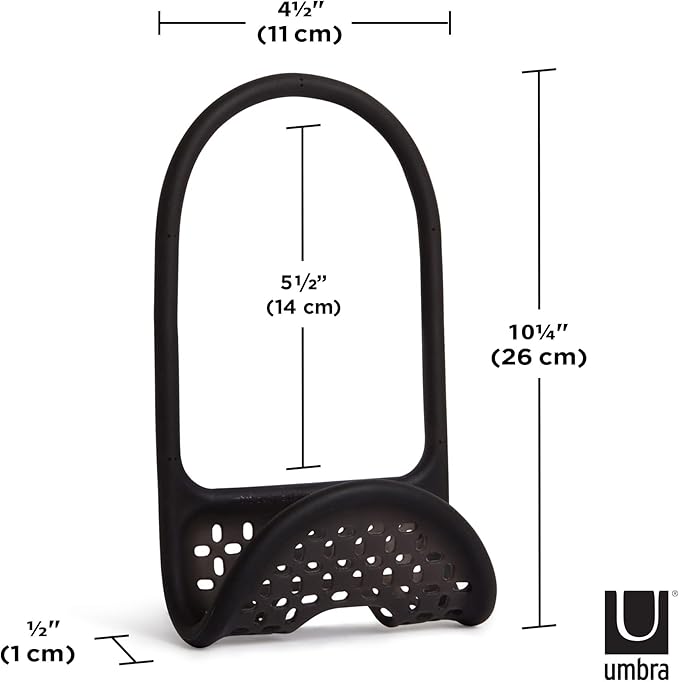 Umbra Sling Sponge Holder for Kitchen Sink – No Suction Cups, Flexible Caddy for Sinks and Faucets, Modern Design, Black
