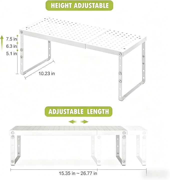 RUILALIFE Expandable Cabinet Organizer Shelf With Adjustable Height, Stackable Kitchen Countertop Organizer Rack, Adjustable Shelf Riser For Kitchen Counter, Pantry, Cupboard, Desk, Tabletop