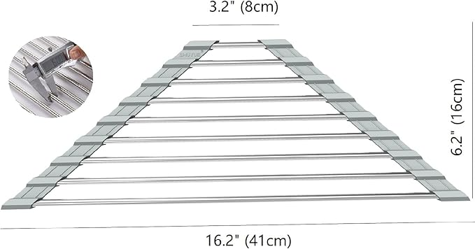 Triangle Dish Drying Rack for Sink Corner Roll Up Folding Stainless Steel Multipurpose Over The Sink Dish Drainer Mat for Kitchen (Grey)