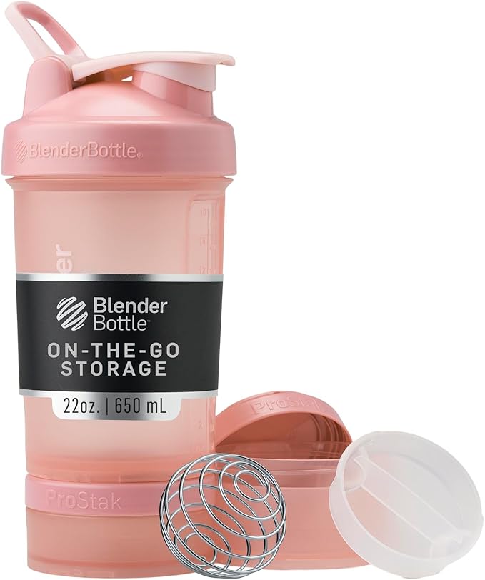 BlenderBottle Shaker Bottle with Pill Organizer and Storage for Protein Powder, Classic V2 ProStak System, 22-Ounce, Rose Pink