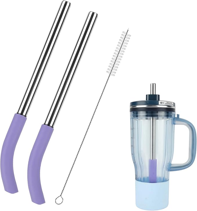 2Pcs Replacement Metal Straws for Ninja BlendBOSS, Reusable Stainless Steel Straw With Cleaning Brush, Compatible With Personal Smoothie Travel Tumbler Smoothies & Frozen Drinks Accessories Parts