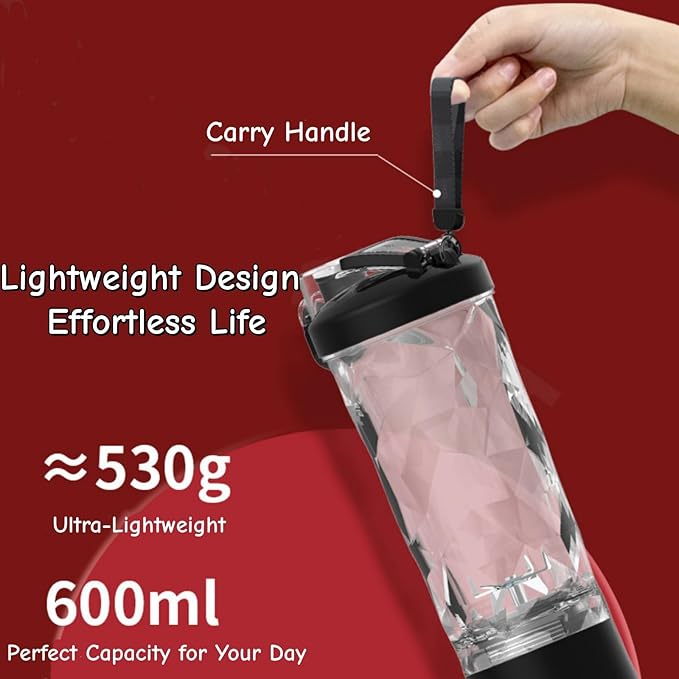 Portable Blender,USB 600ML Electric Juicer Fruit Mixer,4000mAh,Personal compact travel juicer,Smoothies,Fresh juice,Self-cleaning,Leakproof lid, Smart time display,6 blades,with strong blending,Black