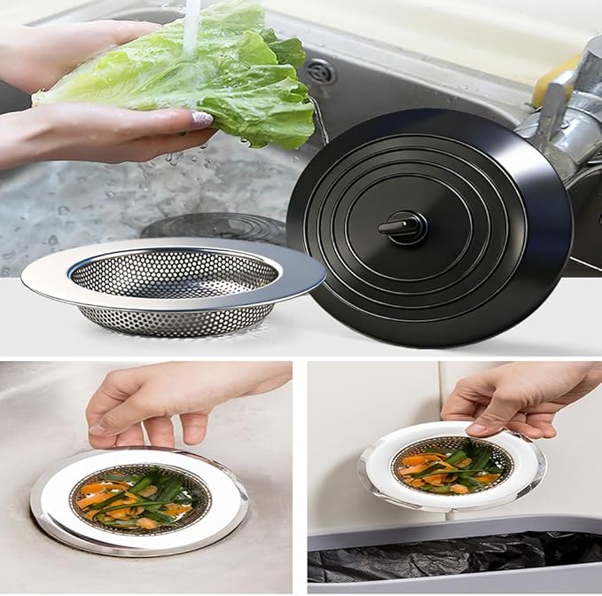 4PCS Kitchen Sink Strainer Stopper Kit, Universal Silicone Sink Drain Plug Cover