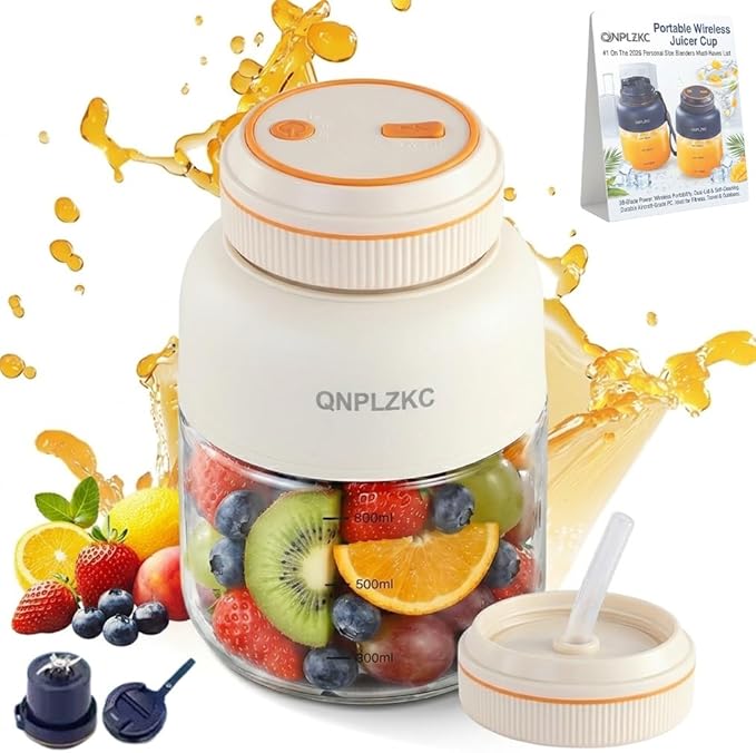 Portable Wireless Juicer Cup Machine 38-Blade Electric Mini Small Fresh Juice Personal Blender Cups for Smoothie Shake Travel Dual Lid Drinking Bottle Multifunctional Kitchen Appliance