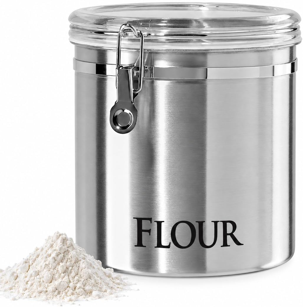 Oggi Jumbo 8" Stainless Steel Flour Clamp Canister - Flour & Food Storage