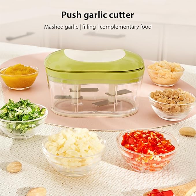 Food Chopper Manual Garlic Mincer Onion Vegetable Chopper Easy to Hand Push Garlic Cutter Portable Small Food Processor for Chili Peppers Fruits Household Kitchen