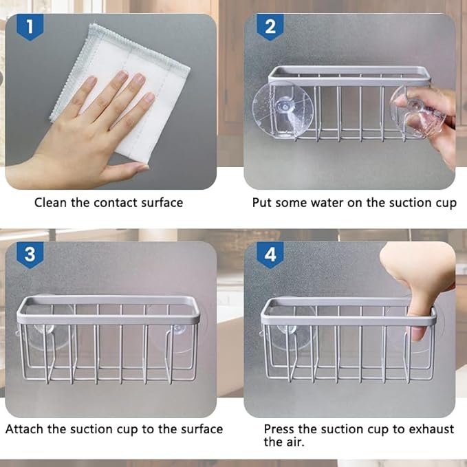 JANE'S CUTIE Kitchen Sink Sponge Holder, Kitchen Sink Sponge Rack, Sink Box, Dishwashing Soap Holder (Silver Gray)