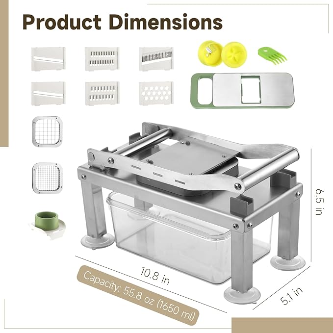 Vegetable Chopper with 9 Cutters, Multi-Function Food Chopper with Container, Mandoline Slicer and Dicer for Onion Potato Cheese Vegetable Cutter, Stainless Steel Cutter Kitchen Prep Tool Set