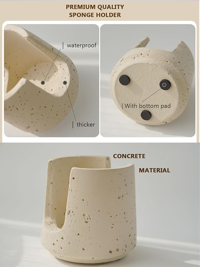 Concrete Sponge Holder for Kitchen Sink Counter,Kitchen Dish Rack,Sponge Caddy for Sink Countertop Organizer and Elegant Decor,Waterproof/Heavy (Light Beige)