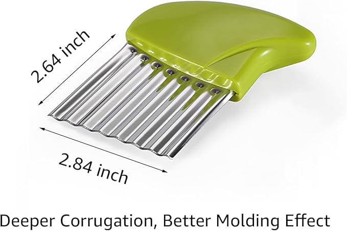 Crinkle Cutter, Stainless Steel Waffle Fry Cutter, Wavy Chopper for Veggies Potato Carrots Butter Lettuce, 2 PCS(Green and Blue)