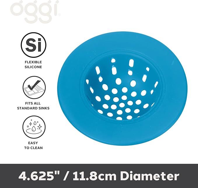 OGGI Silicone Sink Strainer- Great Kitchen Sink Strainer, Sink Drain Strainer, Drain Stopper, Sink Plug, 4.6˝ Diameter Rim, Turquoise