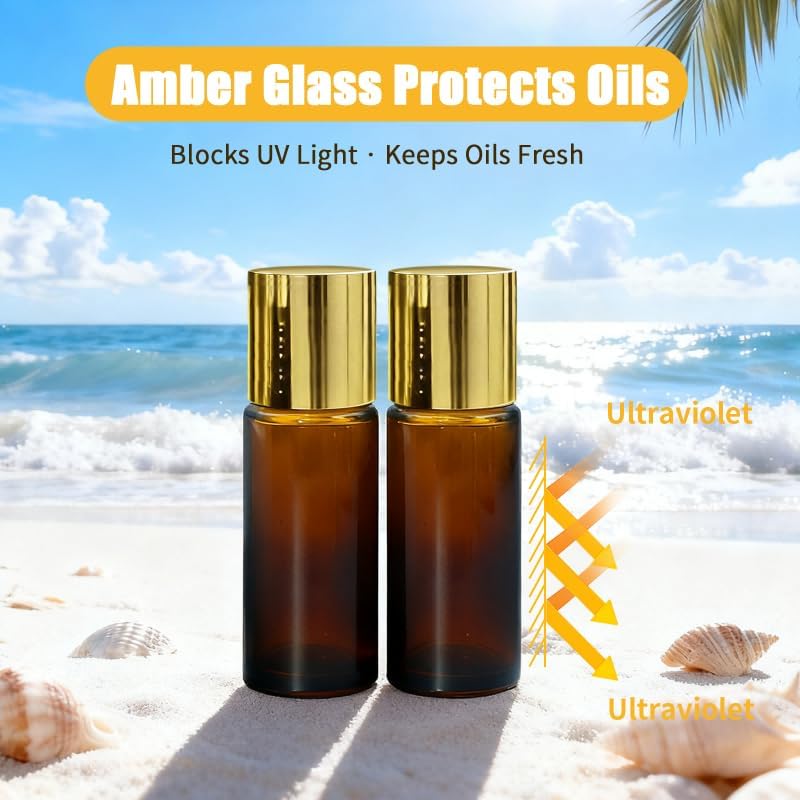 2 Pack 1.7oz Refillable Rose Quartz Amethyst Roller Bottles for Oils - Image 2