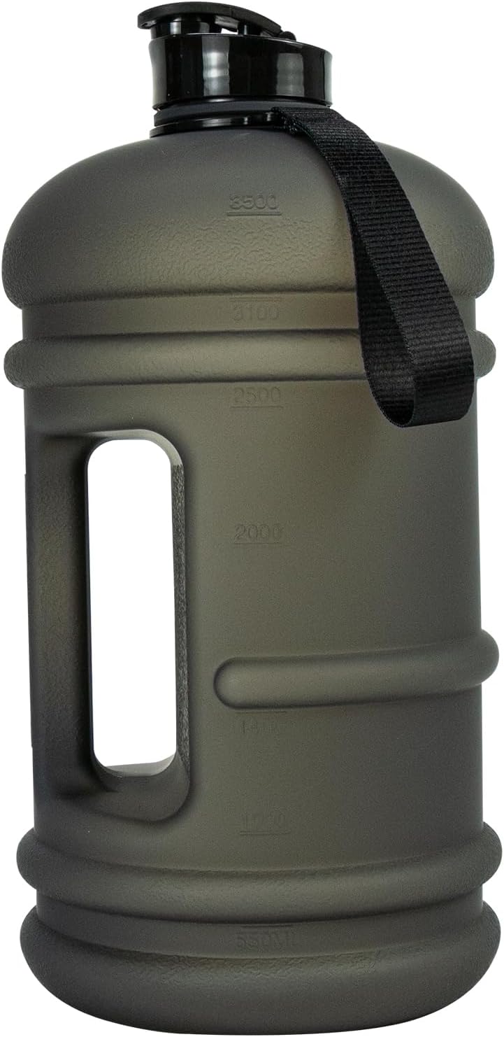 1 Gallon Water Bottle - 128 oz With Flip Lid, Measurements Marked, Leak Proof BPA Free Jug for Gym, Sports - Matte Black
