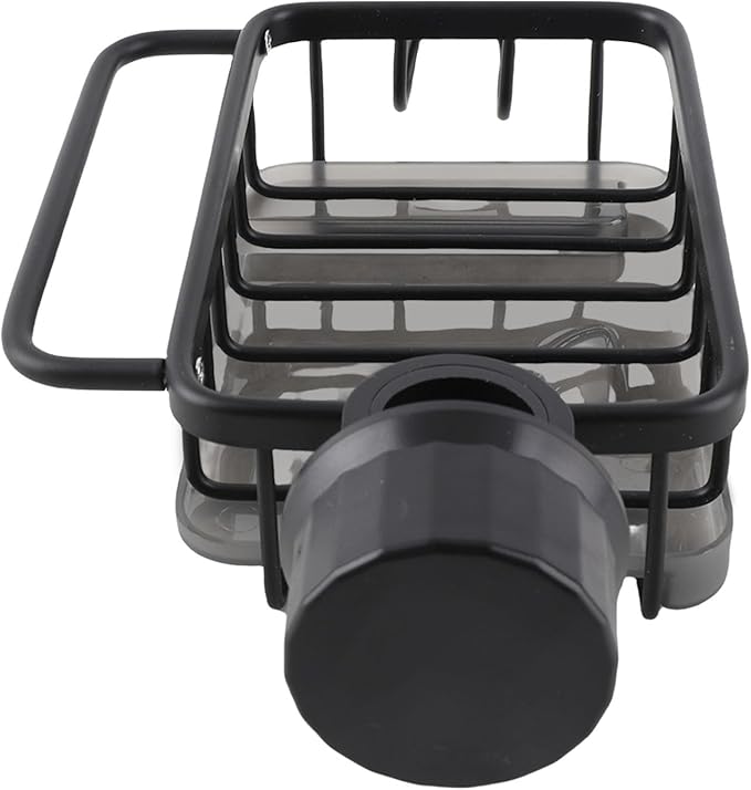 Haofy Kitchen Faucet Sponge Holder, Sink Faucet Organizer with Drip Tray for Dish Soap Brush, 5.7 x 10.5 x 3.5 (Black)