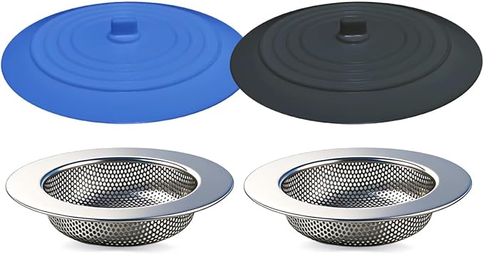 4PCS Kitchen Sink Strainer Stopper Kit, Universal Silicone Sink Drain Plug Cover