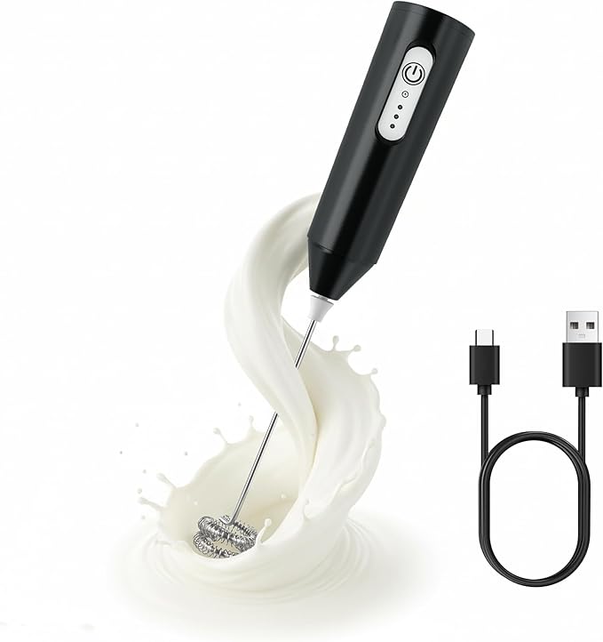 Puraville Rechargeable Milk Frother Handheld, 3 Speeds Electric Whisk Drink Mixer, Type-C Charging BPA Free for Coffee, Latte, Cappuccino, Egg, Cream, Black