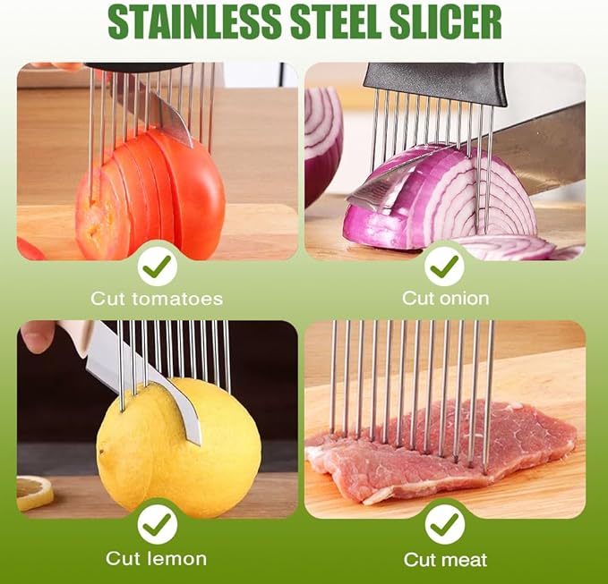 2026 New Onion Holder for Slicing, Stainless Steel Onion Slice Holder Vegetable Slicer Cutter for Potato and Tomato, Kitchen Chopper Slicing Assistant Tool Lemon Slicer Onion Cutter for Slicing (1PC)