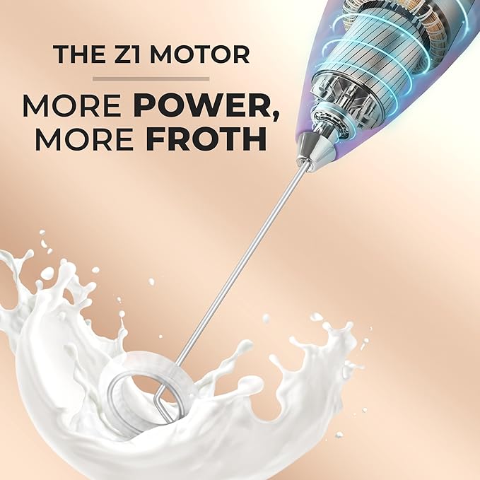 Zulay Kitchen Powerful Milk Frother Wand With Duracell Batteries - Ultra Fast Handheld Drink Mixer - Electric Whisk Foam Maker for Coffee, Lattes, Cappuccino & Matcha - Z1 Motor - Galaxy