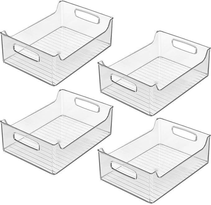 iDesign Stackable Clear Plastic Storage Bin, Kitchen Organizers for Fridge, Cabinet, or Pantry, 4-Pack