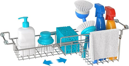 Dish Stands, Over The Kitchen Sink Caddy Sponge Holder Organizer Drying Rack Expandable for Sponge Brush Soap Dish Cloth Rag Smaller 12.25" to 17.25"