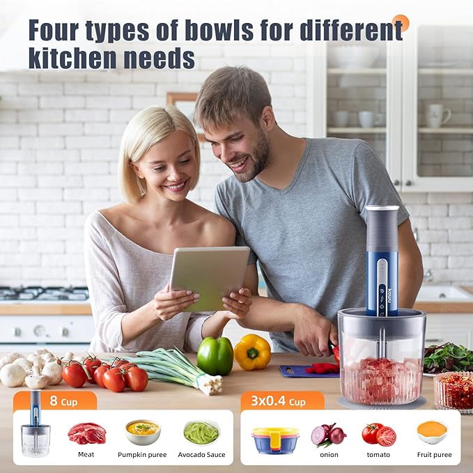 Kawu Cordless Mini Food Processor, Rechargeable Mini Food Chopper for Kitchen, Portable Meat Grinder with 2 Blades, Vegetable Chopper Blenders Shredder for Kitchen Home