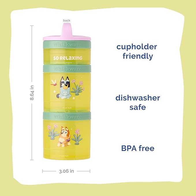 Whiskware Bluey Stackable Snack Containers for Kids and Toddlers, 3 Stackable Snack Cups for School and Travel, Bluey and Bingo (Pack of 1)