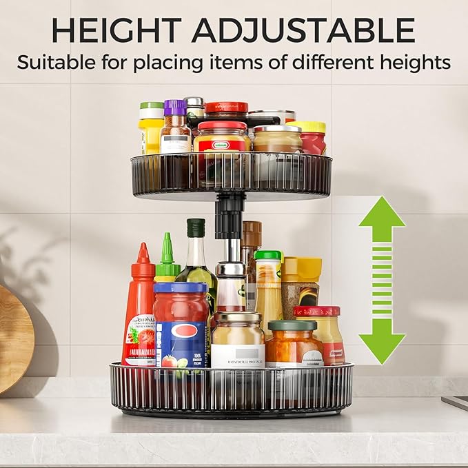 Lazy Susan Organizer – 2 Tier Rotating Spice Rack Turntable, 11.4" Plastic Spinning Organizer for Kitchen Cabinet Pantry Countertop Cupboard Bathroom Storage